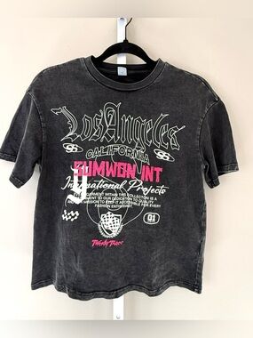 Sumwon Los Angeles Kids Graphic Tee Washed Black Pink Size 9Y